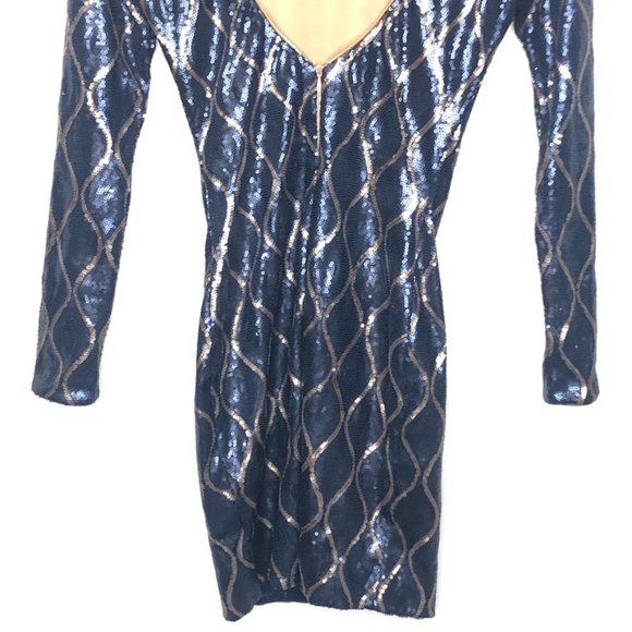 Dress The Population Lola Long Sleeve Mini Bodycon Dress, Blue Gold, Women XS - Picture 7 of 10